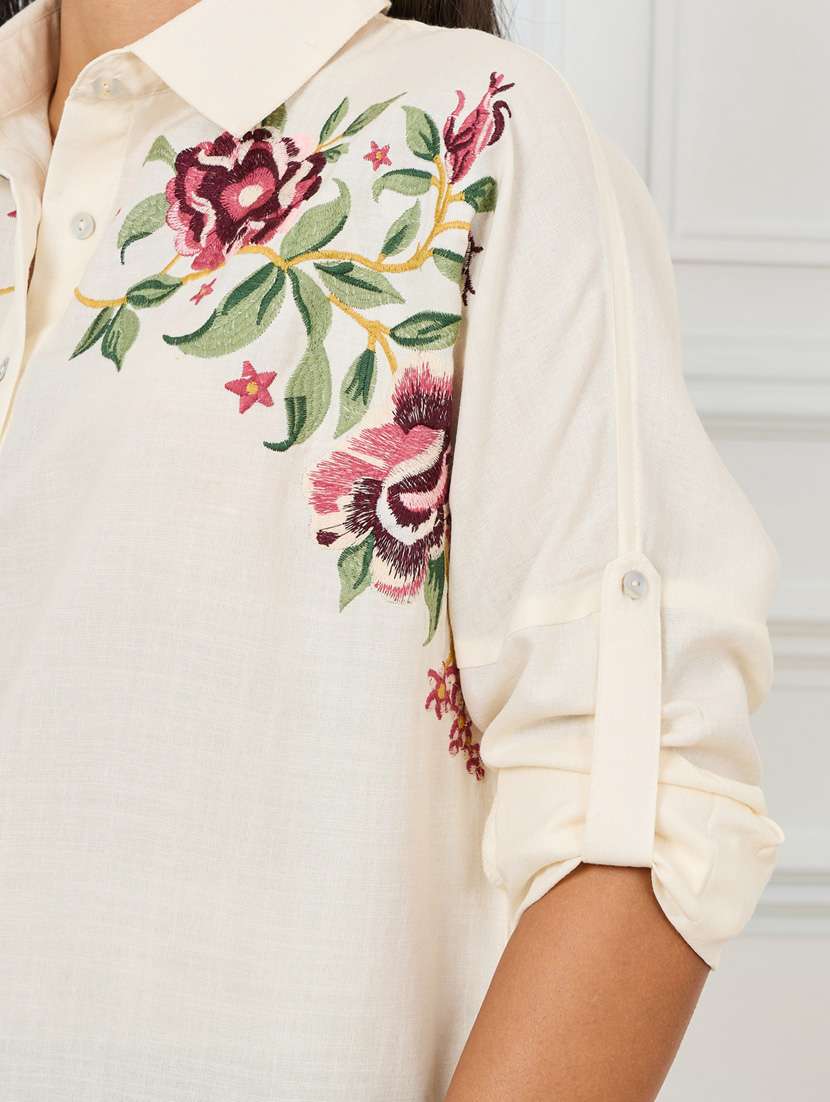 women off white embroidered oversized shirt - 21275985 -  Standard Image - 3