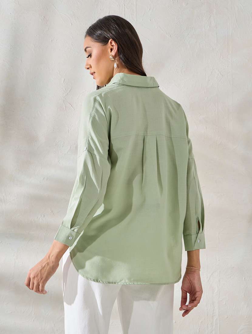 women green spread collar oversized shirt - 21275987 - Standard Image - 3