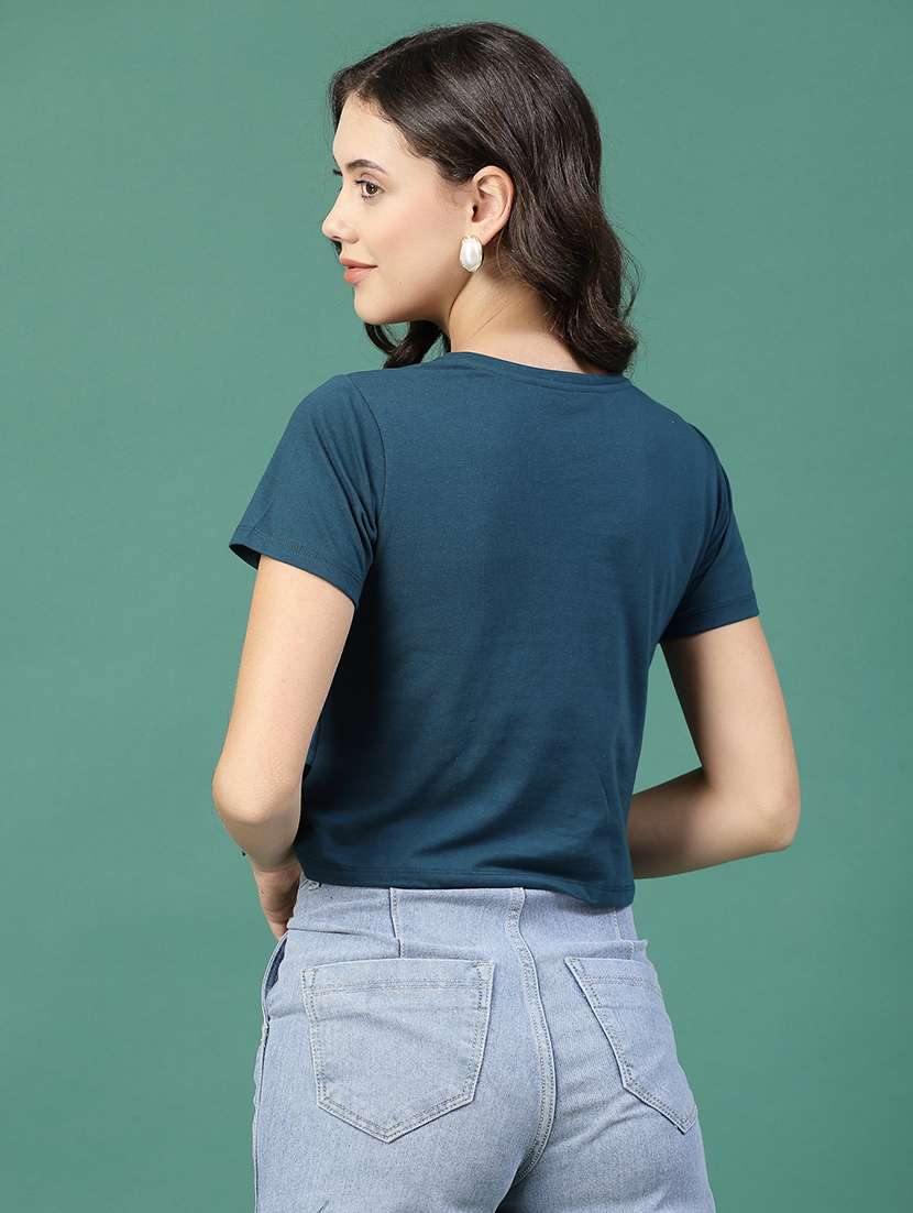 teal blue cotton jersey crop top - 21276105 - Standard Image - 3