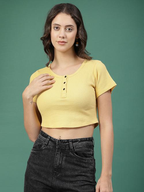 yellow cotton crop top - 21276107 - Standard Image - 0