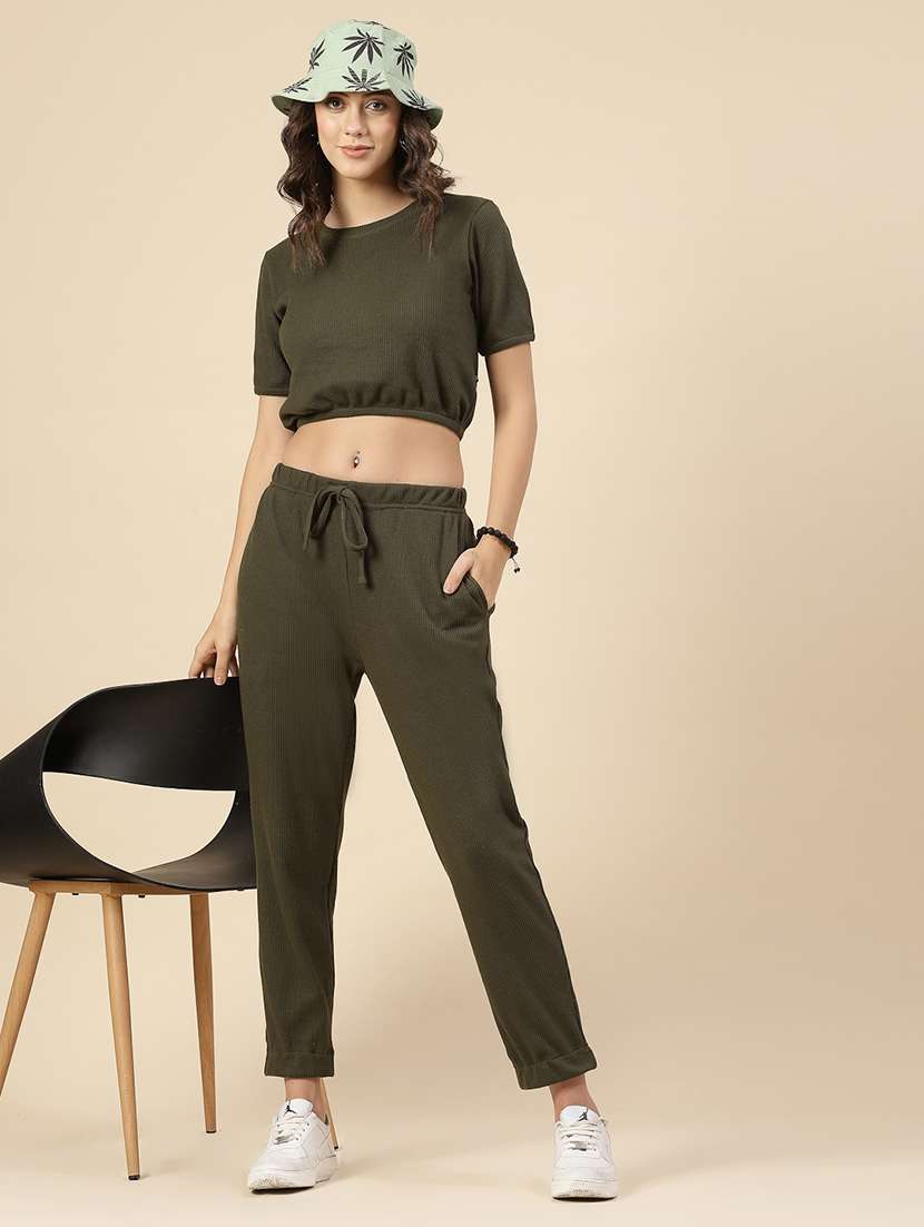 olive cotton top and trouser co-ord set