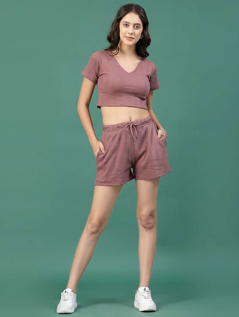mauve cotton top and shorts co-ord set
