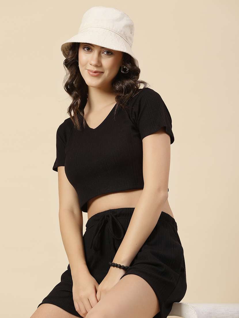 black cotton top and shorts co-ord set - 21276119 -  Standard Image - 3