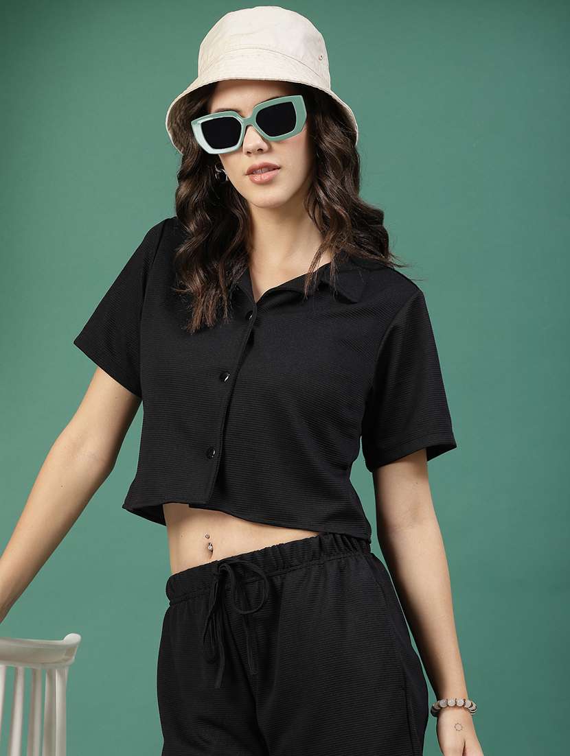 black polyester top and shorts set coord - 21276122 -  Standard Image - 3