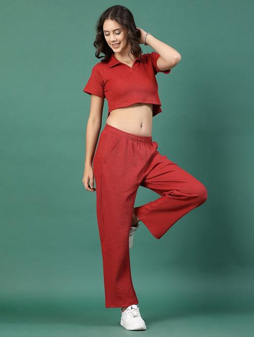 red cotton top & trouser co-ord set - 21276128 - Standard Image - 0