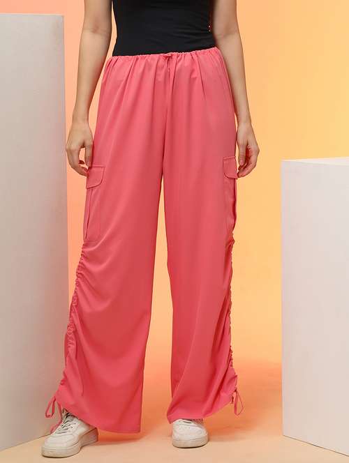 globus women rose pink loose fit side ruching high rise cargo jogger with drawstring  - 21276133 -  Standard Image - 0