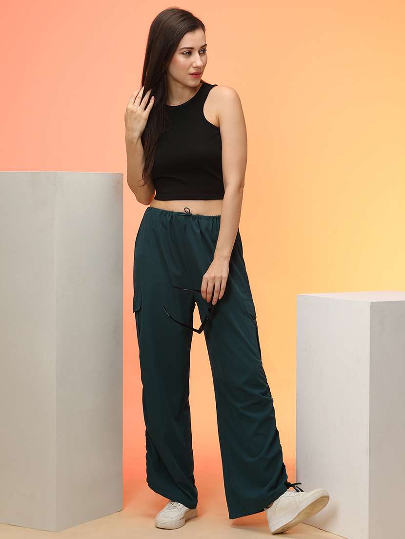 globus women forest green loose fit side ruching high rise cargo jogger with drawstring  - 21276134 -  Standard Image - 3