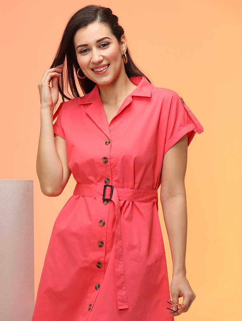 globus women pink utility inspired curved hem shirt dress with belt - 21276158 - Standard Image - 3