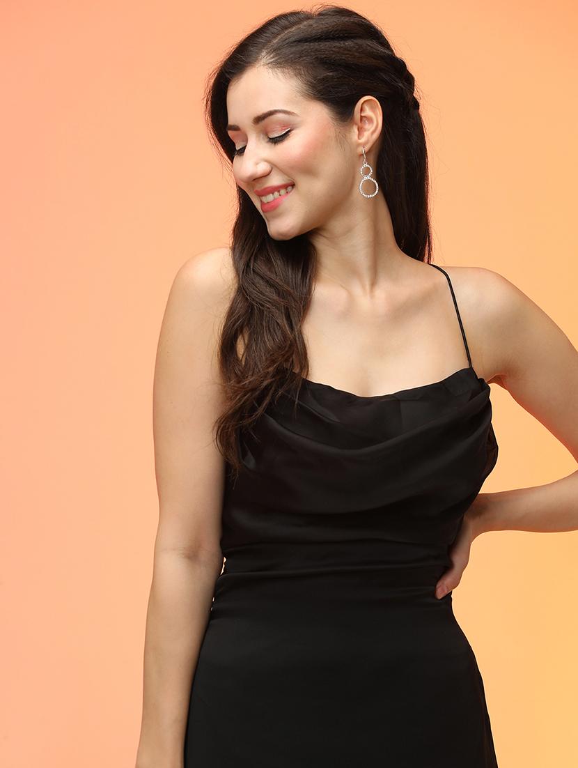 globus women black cowl neck mini a-line back tie-up dress - 21276174 - Standard Image - 3