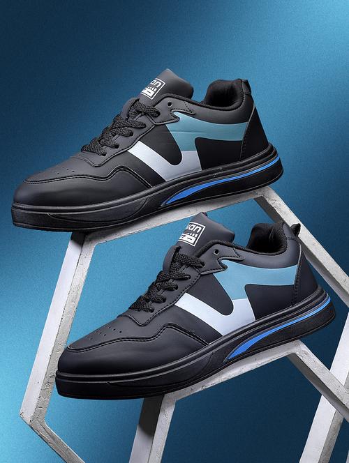 black synthetic lace up sneakers - 21276212 -  Standard Image - 0