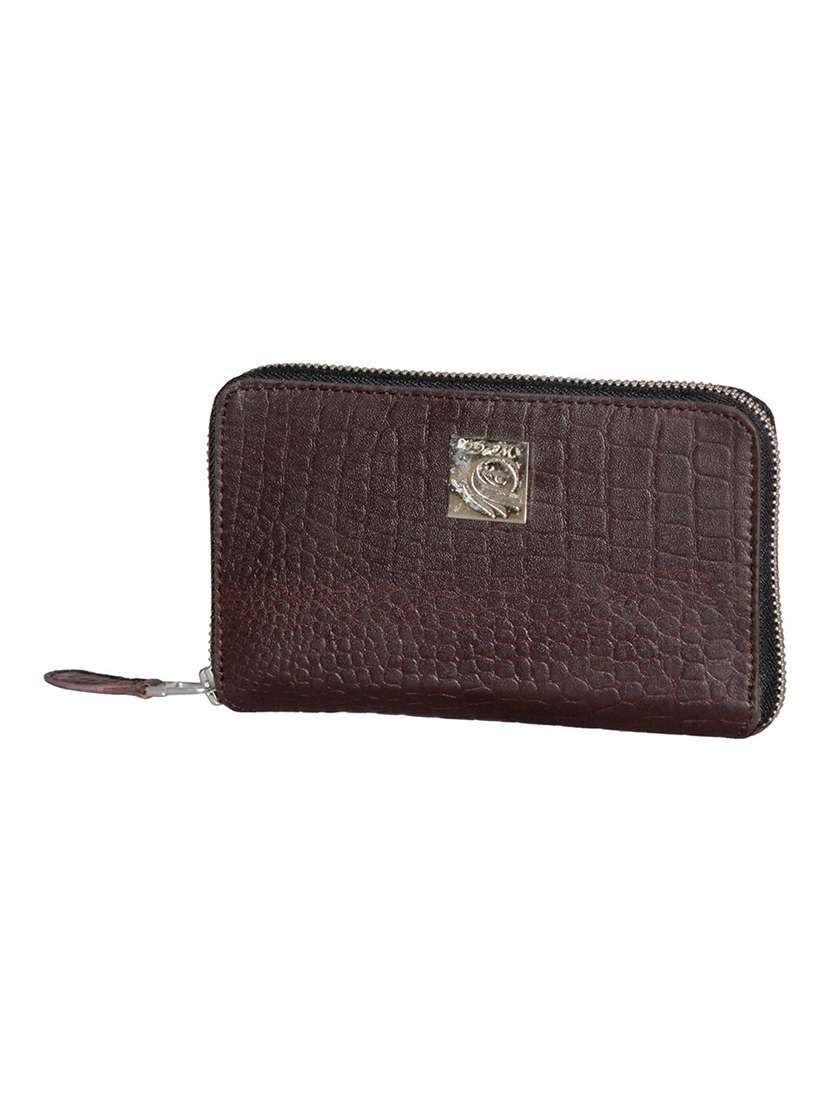 brown leather croco embossed zipper wallet - 21276374 -  Standard Image - 3