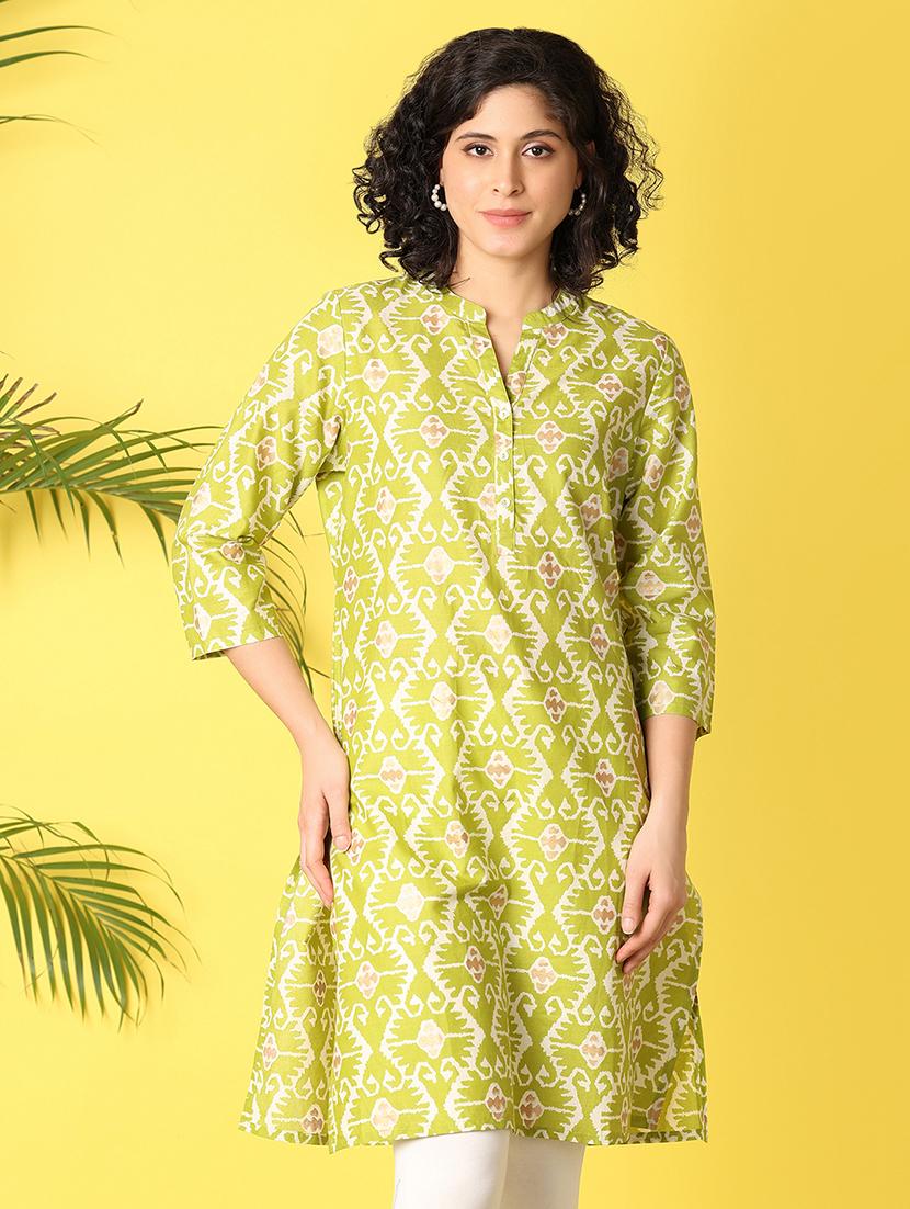 green printed straight kurta - 21276468 -  Zoom Image - 0