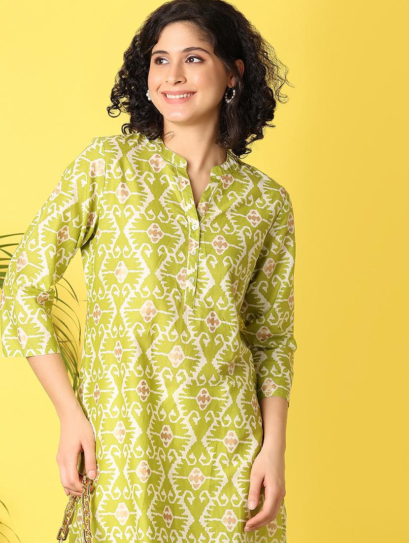 green printed straight kurta - 21276468 - Standard Image - 3