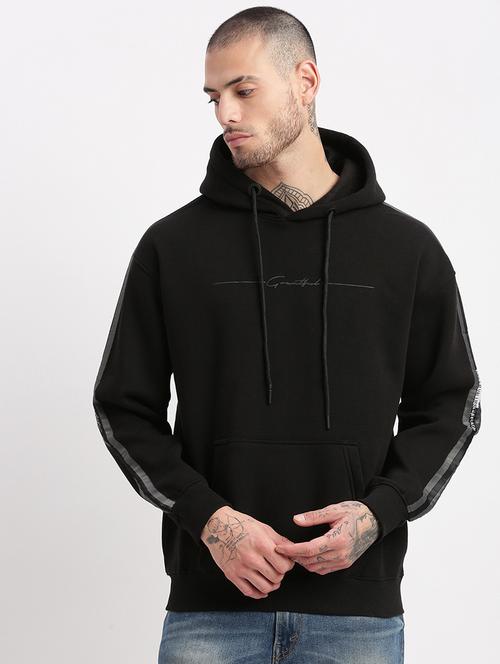 men's black solid hooded pullover - 21276855 - Standard Image - 0