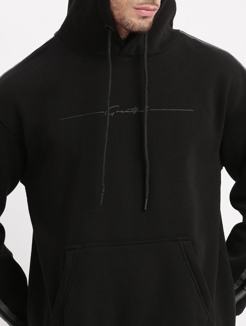 men's black solid hooded pullover - 21276855 - Standard Image - 5