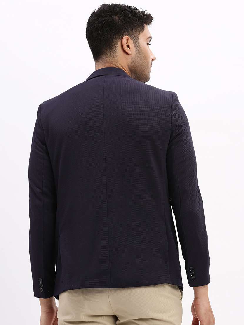 men's solid notched lapel navy blue single breasted blazer - 21276915 -  Standard Image - 3