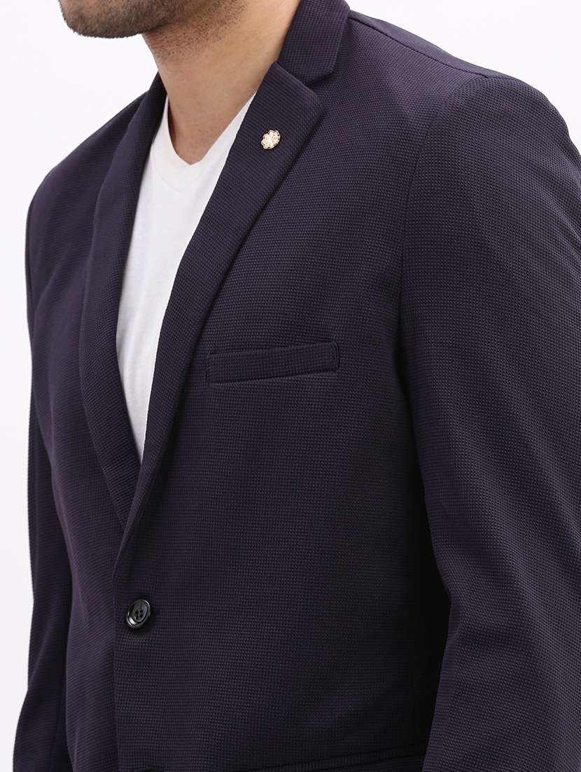 men's solid notched lapel navy blue single breasted blazer - 21276915 -  Standard Image - 5