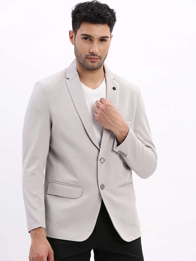 men's solid notched lapel grey single breasted blazer