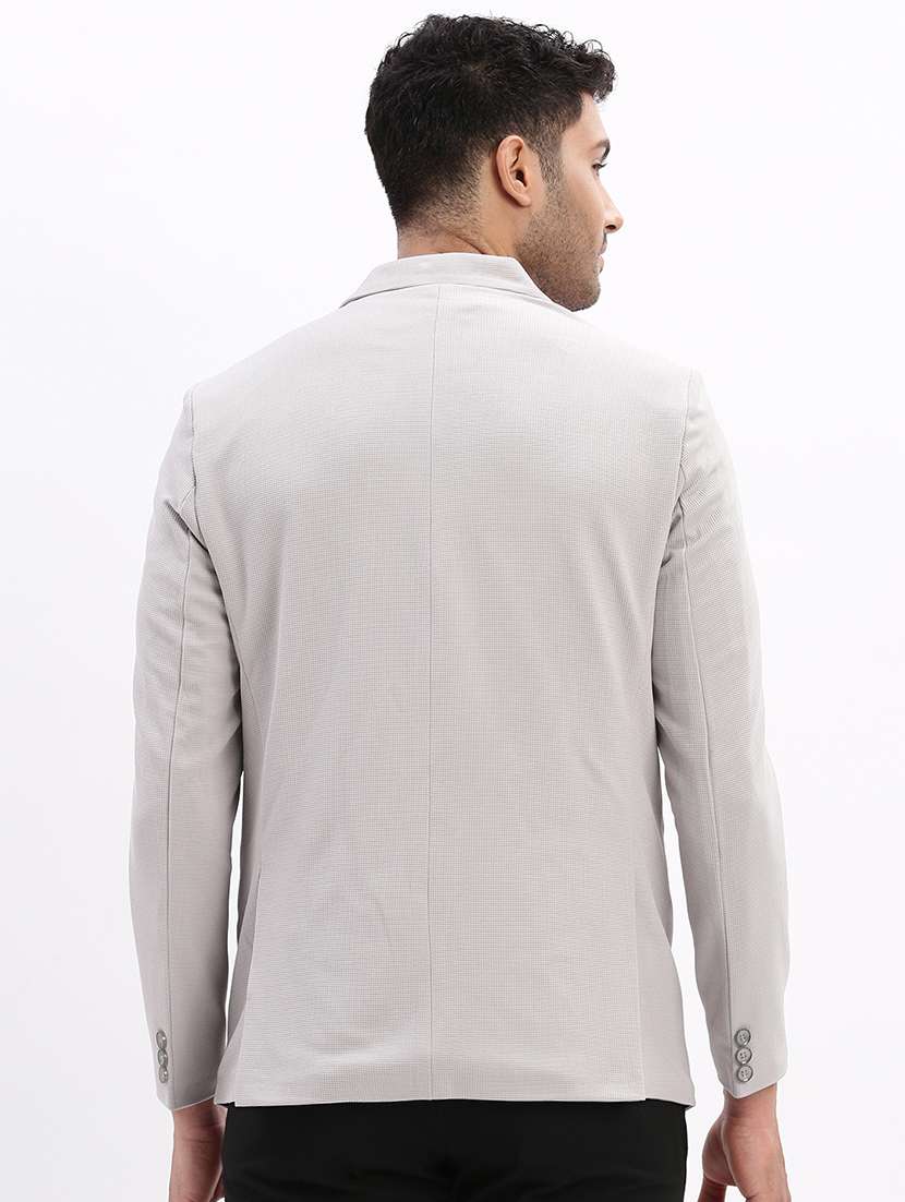 men's solid notched lapel grey single breasted blazer - 21276916 -  Standard Image - 3