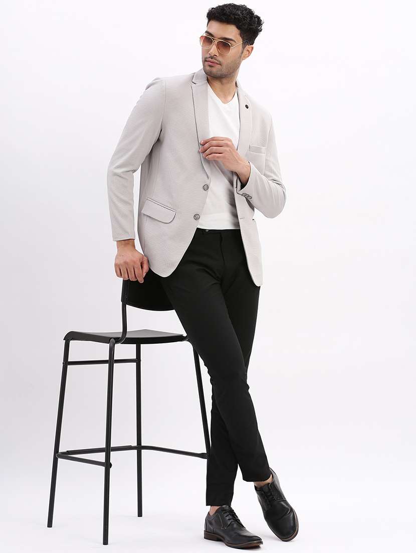 men's solid notched lapel grey single breasted blazer - 21276916 -  Standard Image - 5