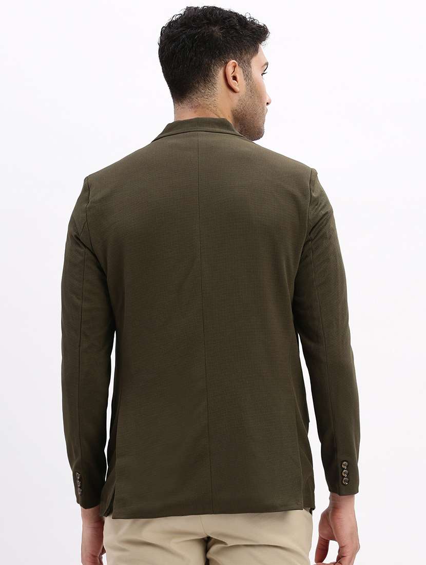 men's solid notched lapel olive single breasted blazer - 21276917 -  Standard Image - 3