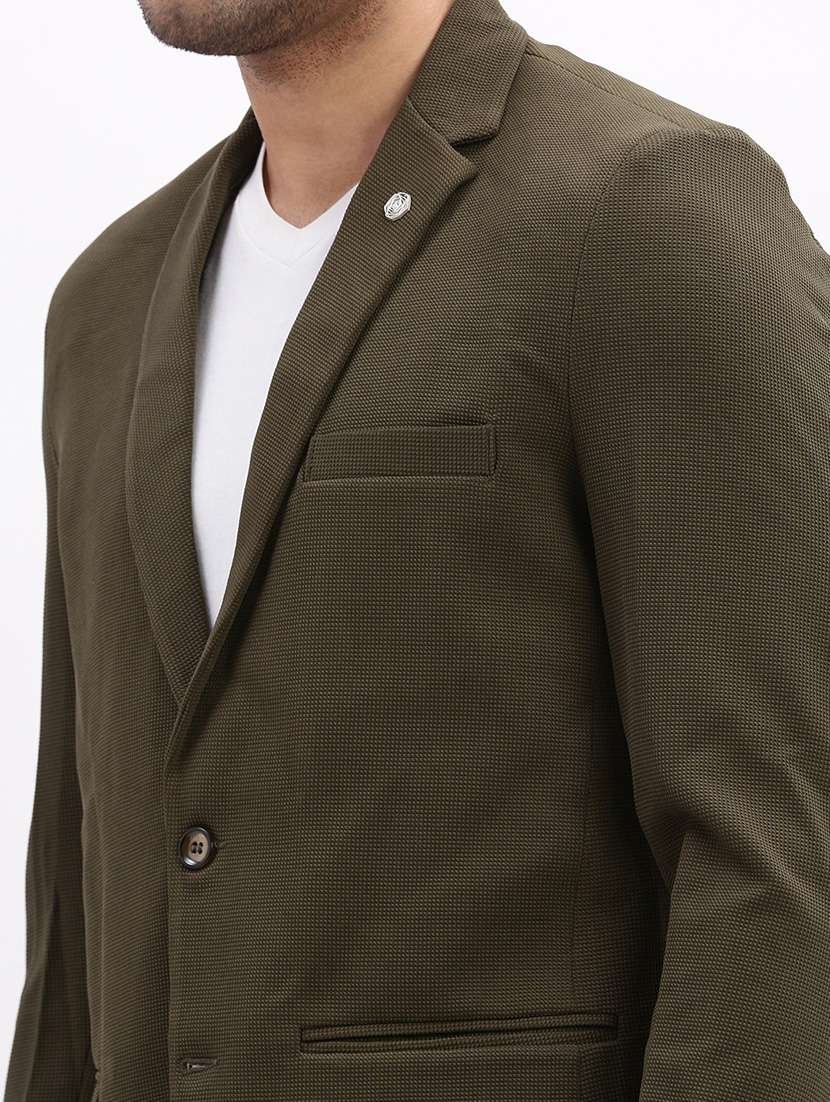men's solid notched lapel olive single breasted blazer - 21276917 -  Standard Image - 5