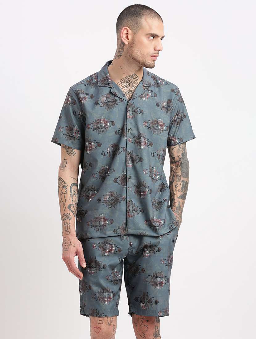 men printed cotton co-ord set