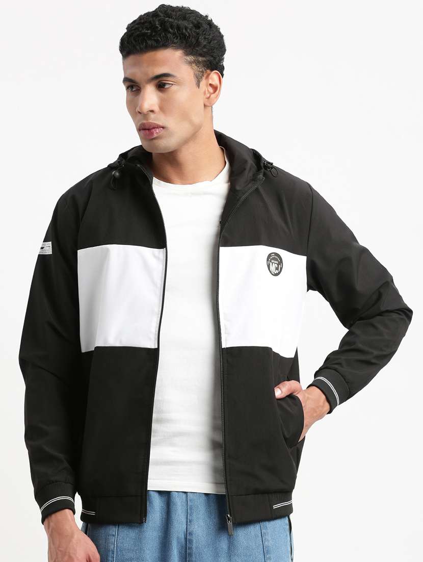 men long sleeves hooded neck bomber jacket