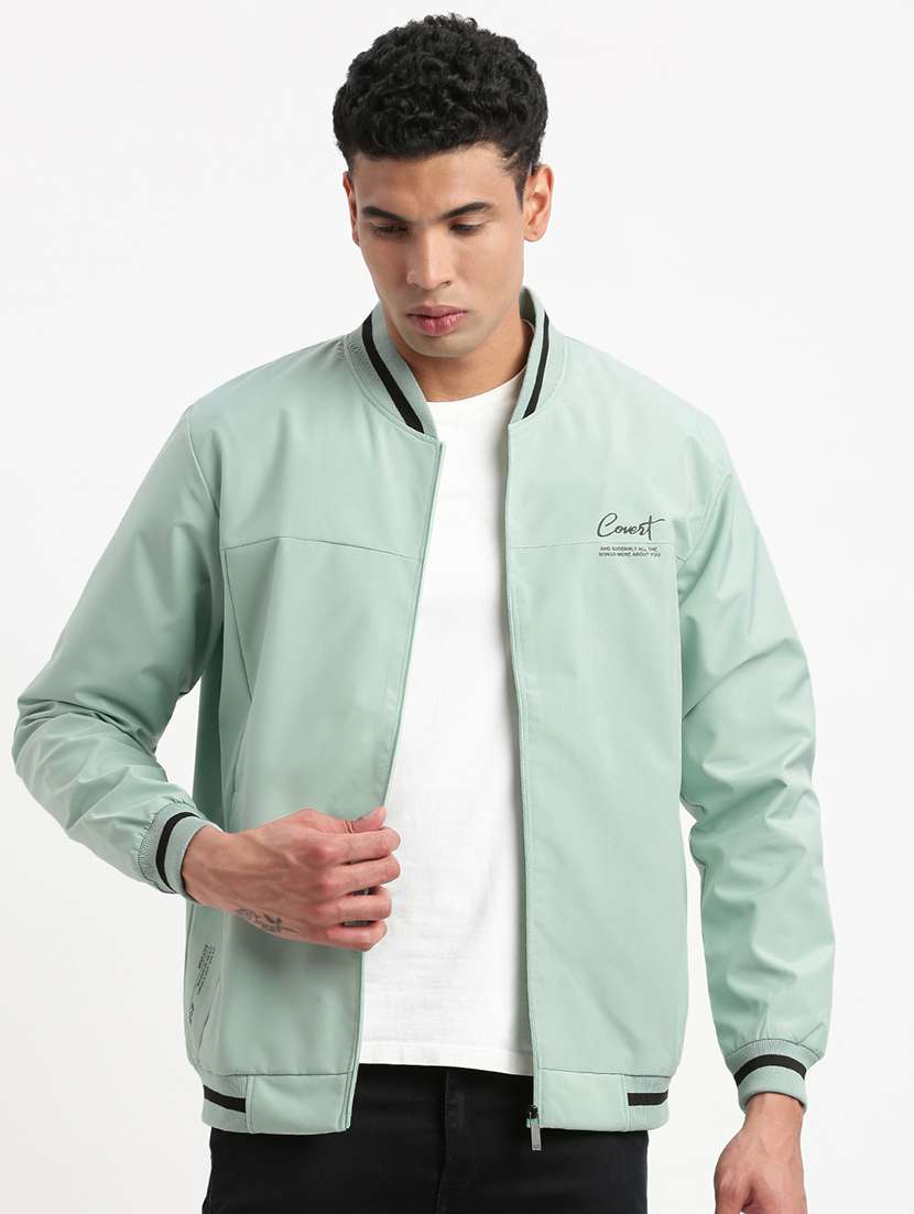 men long sleeves mandarin neck bomber jacket