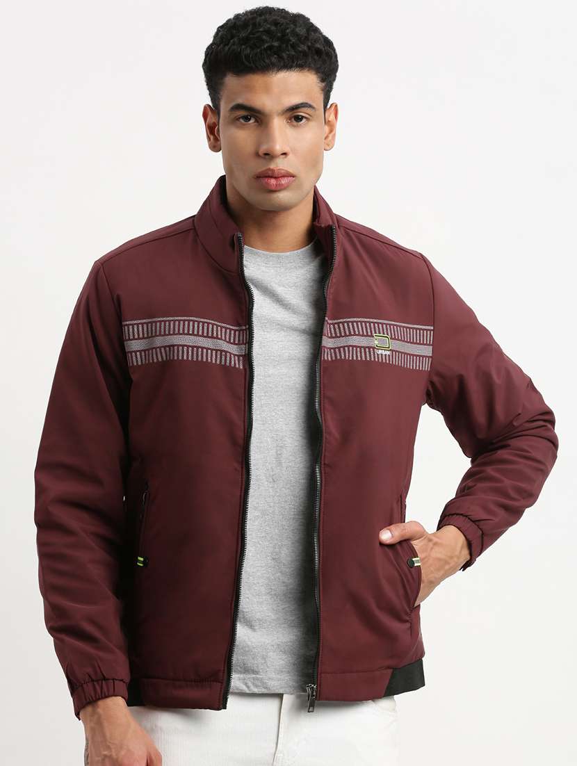 men maroon long sleeves bomber jackets