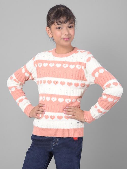 girls long sleeved self design sweater - 21277320 - Standard Image - 0