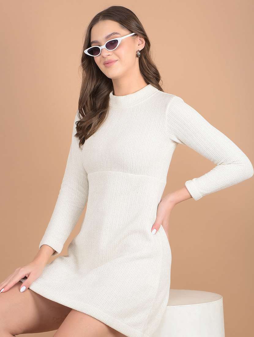 women off white high neck fit & flare dress - 21277334 -  Standard Image - 3