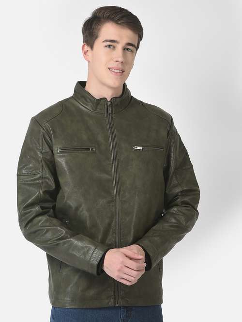 olive pu casual jacket - 21277359 - Standard Image - 0