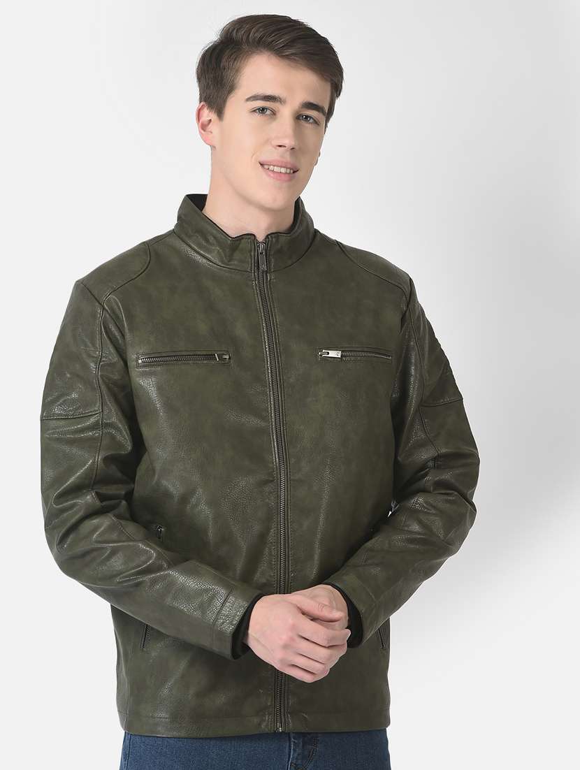 olive pu casual jacket - 21277359 - Zoom Image - 0