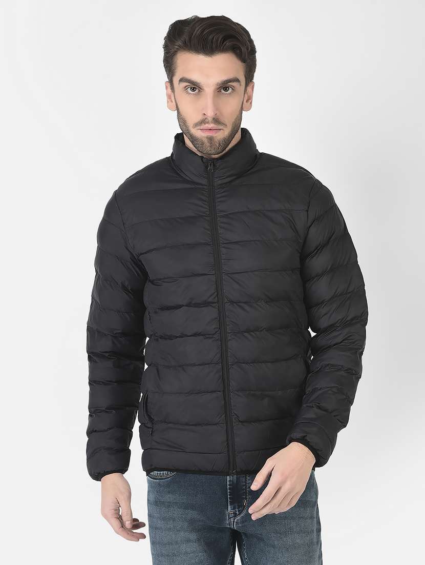 men solid long sleeve quilted jacket