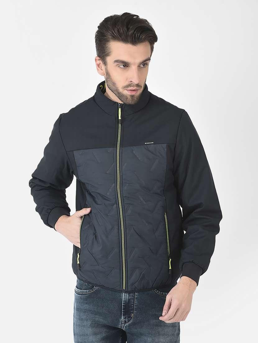 navy blue polyester quilted & puffer jacket