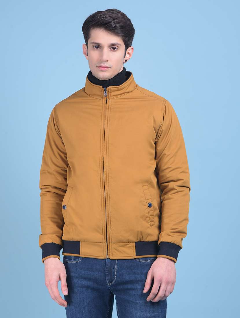 men mustard solids casual jacket