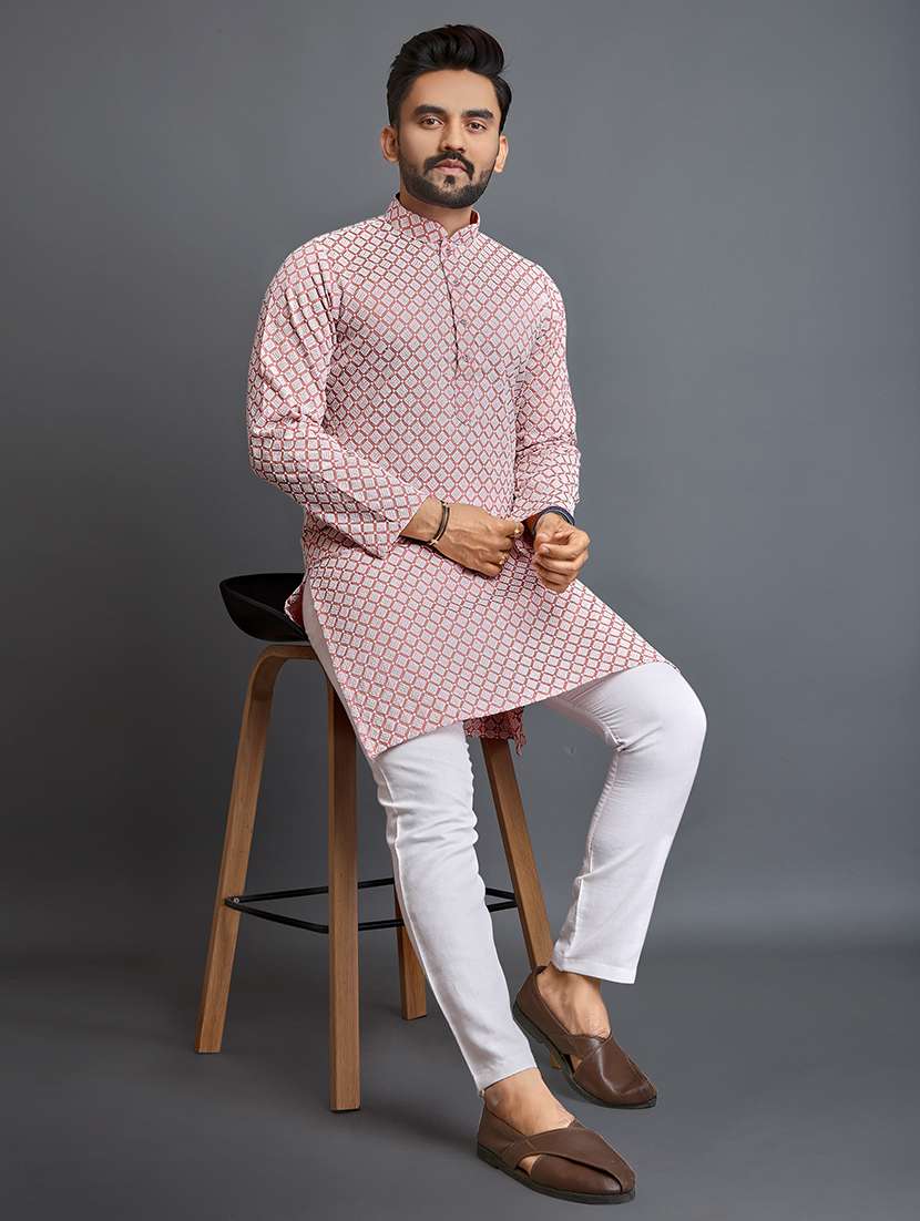 men long sleeve self-designed long kurta - 21277561 -  Standard Image - 3