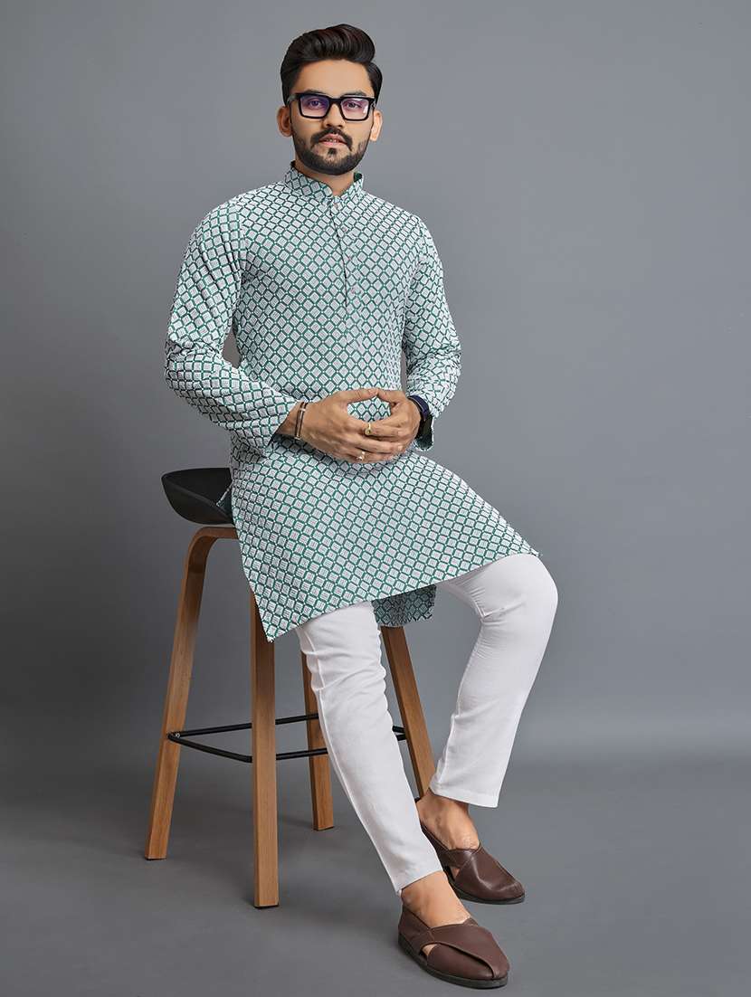 men long sleeve self-designed long kurta - 21277562 -  Standard Image - 3