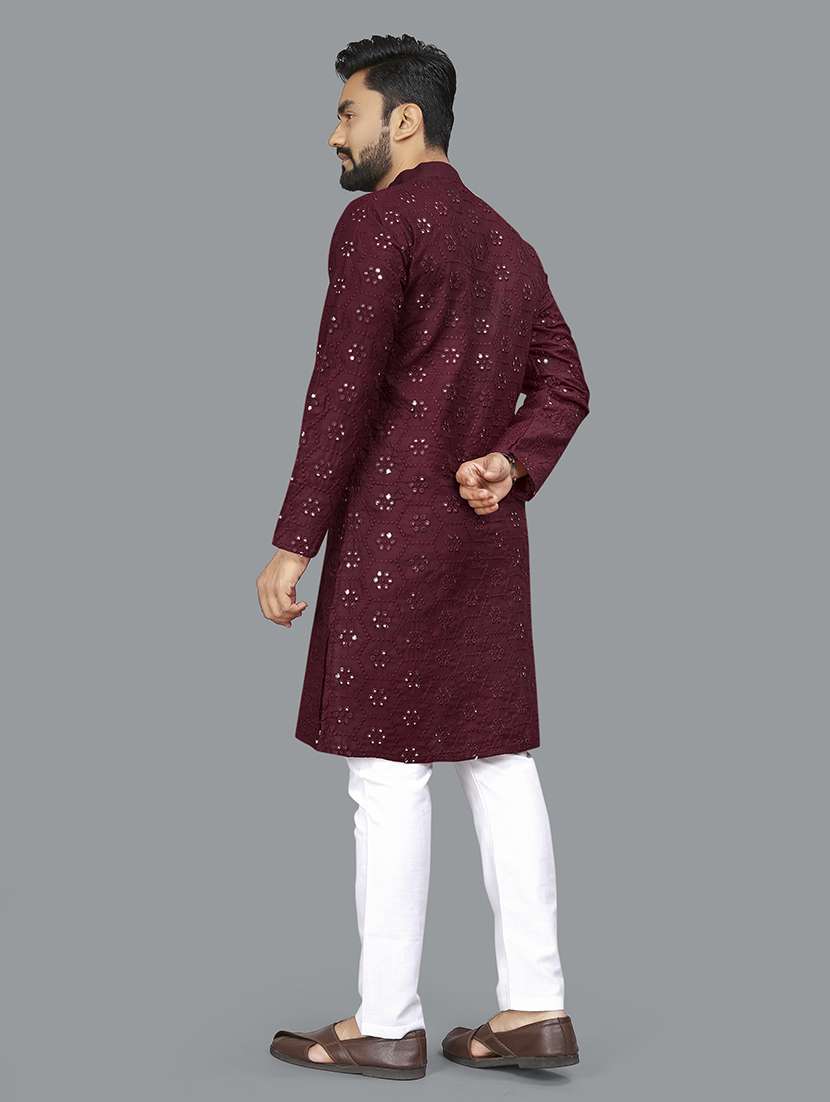 men long sleeve self-designed long kurta - 21277566 -  Standard Image - 3
