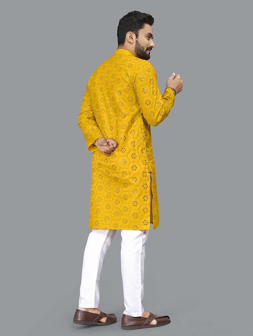 men mirror work mandarin neck long kurta - 21277567 -  Standard Image - 3
