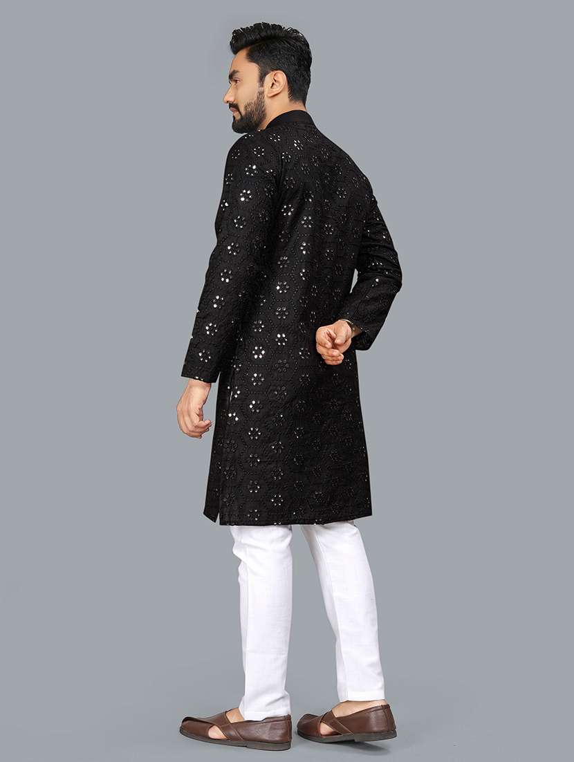 men mirror work mandarin neck long kurta - 21277568 -  Standard Image - 3