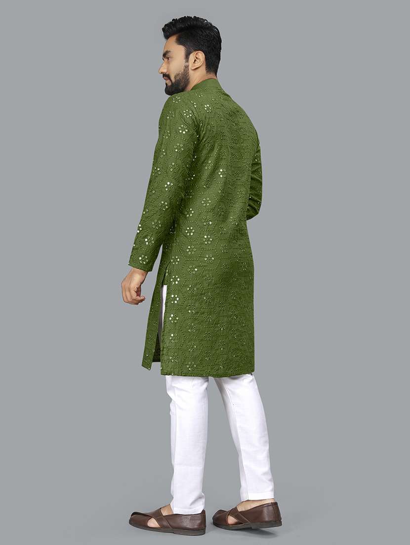 men mirror work mandarin neck long kurta - 21277571 -  Standard Image - 3