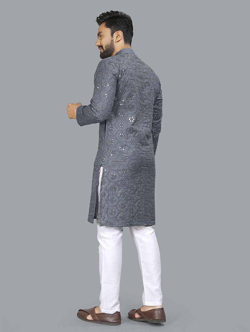 men mirror work mandarin neck long kurta - 21277572 -  Standard Image - 3