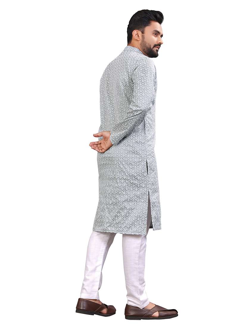 men long sleeve self-designed long kurta - 21277586 -  Standard Image - 3