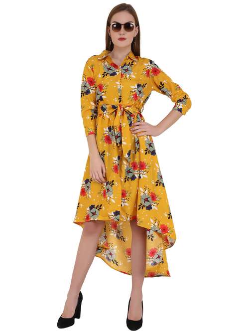 yellow crepe high low dress - 21277821 -  Standard Image - 0