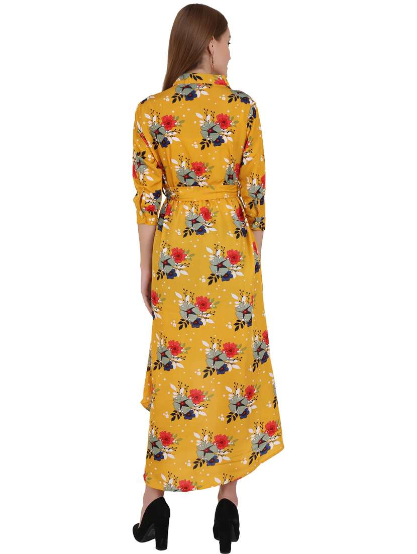 yellow crepe high low dress - 21277821 - Standard Image - 3