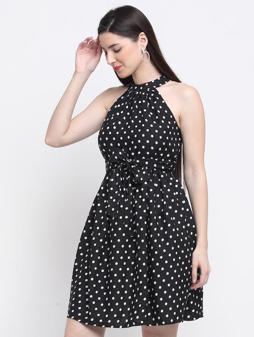 black polyester fit & flare dress - 21277838 - Standard Image - 0