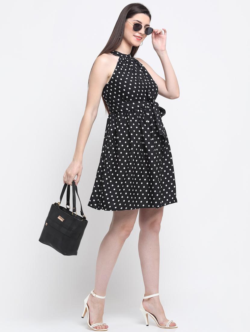 black polyester fit & flare dress - 21277839 - Standard Image - 3