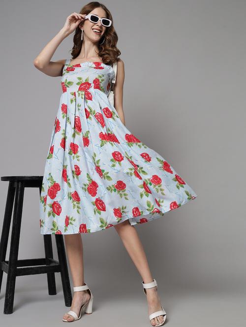 light blue polyester fit & flare dress - 21277890 - Standard Image - 0